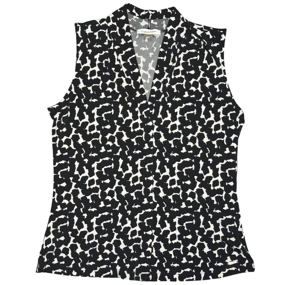 Calvin Klein Size S Women Top Sleeveless Black & White Animal Print
